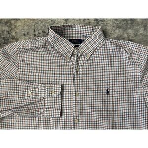 Polo Ralph Lauren Classic Fit‎ Button Down Shirt Red White Blue Plaid XL Check
